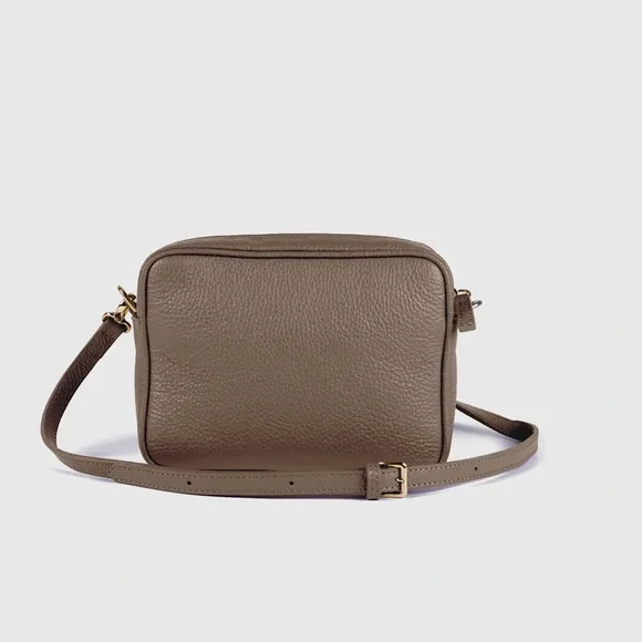 Quince taupe Italian leather crossbody purse
